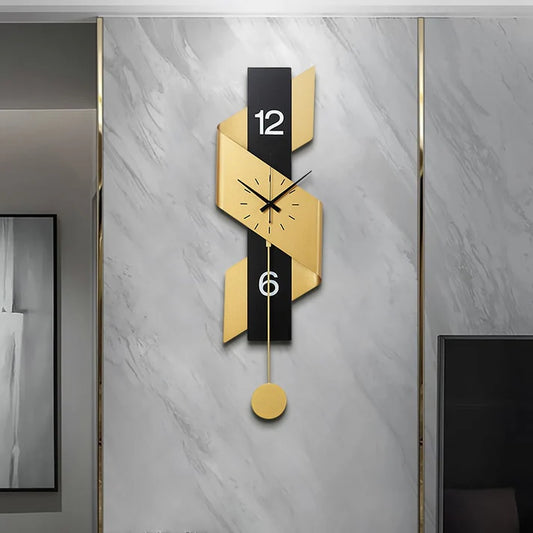 Modern Geometric Gold & Black Digital Wall Clock Oversized Wall Decor