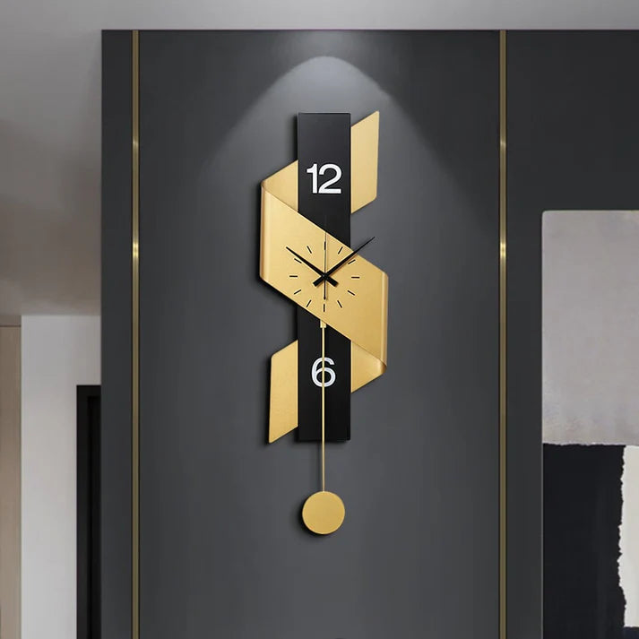 Modern Geometric Gold & Black Digital Wall Clock Oversized Wall Decor