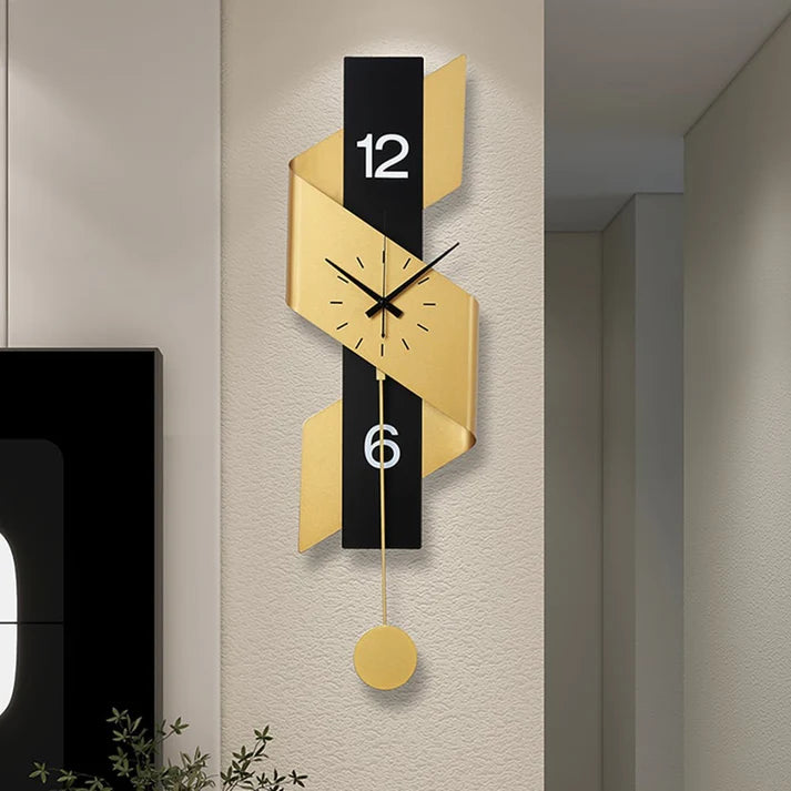 Modern Geometric Gold & Black Digital Wall Clock Oversized Wall Decor