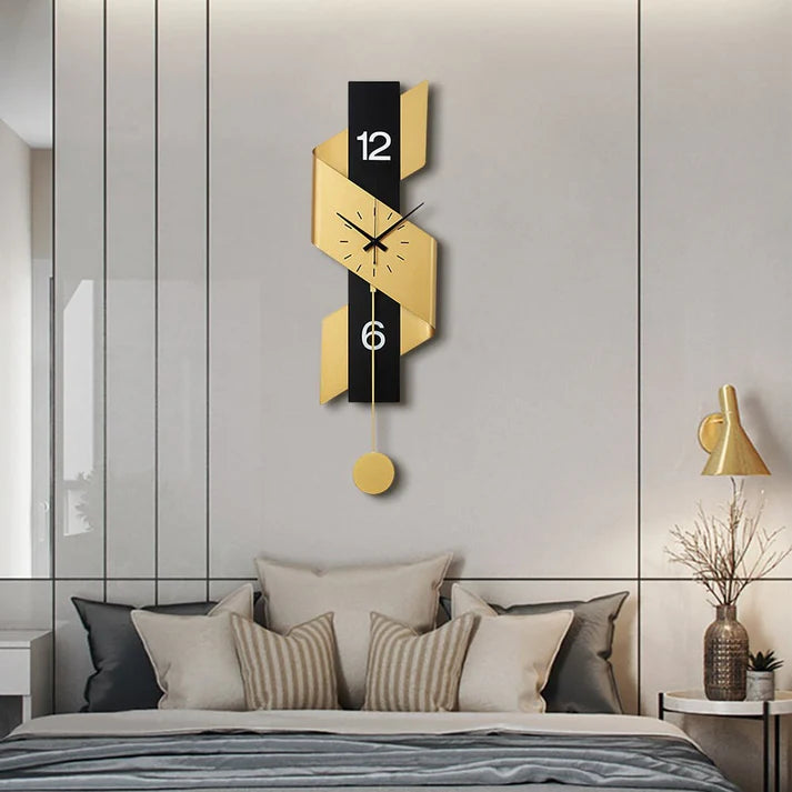 Modern Geometric Gold & Black Digital Wall Clock Oversized Wall Decor